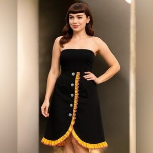 Fables by Barrie Retro Pinup A-Line Skirt M NWT Black Yellow Ruffle Houndstooth